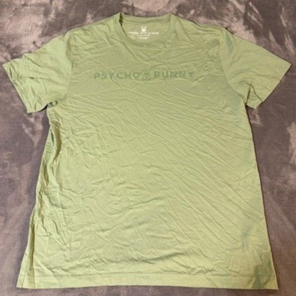Psycho Bunny T-Shirt Mens 6 Large Green Graphic Logo Pima Cotton Short Sleeve